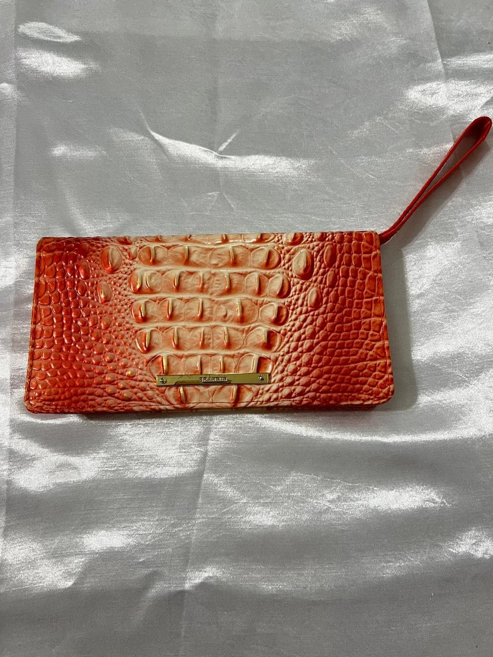 Brahmin Orange Croc-Embossed Wristlet Wallet